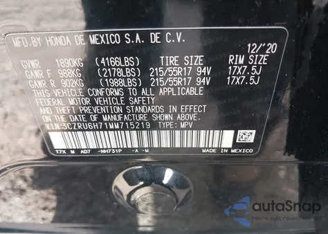 2021 Honda Hr-V Awd Ex-L z USA, uszkodzony, nr VIN 3CZRU6H71MM715219